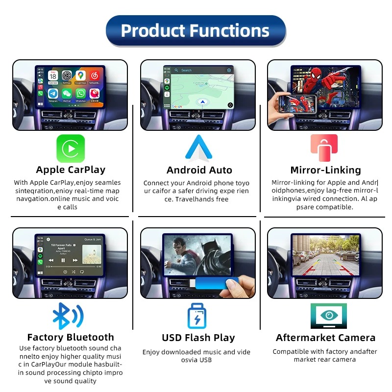 CZT-AUTO Universal Smart Wireless CarPlay for  Portofino Android Auto Car DVD Player Mirror Link AirPlay Radio Navigation